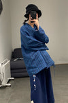 AVIVA JIFEI XUE Indigo Stripe Linen Short Kimono Jacket A21-KJS Reversible Indigo Stripe Linen Short Kimono Jacket